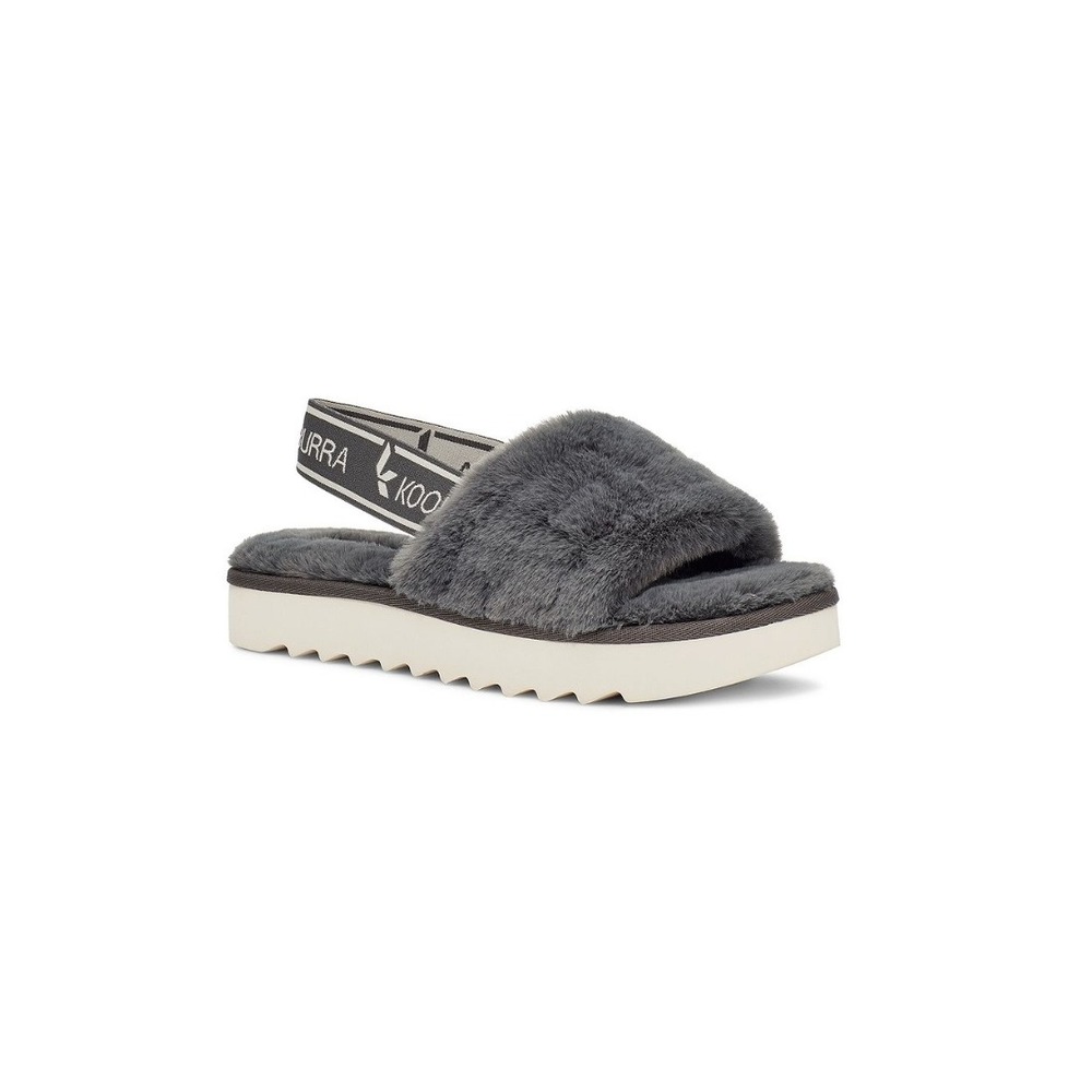 Koolaburra by UGG Fuzz'n II Stone Grey Faux Fur Slingback Sandals Womens 5